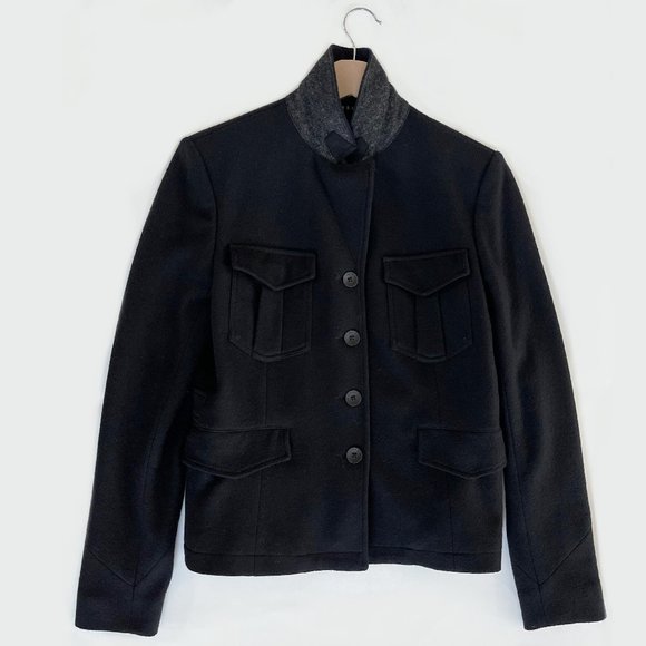 RAG & BONE Contrast Collar Wool Military Jacket in Black (Size 2)